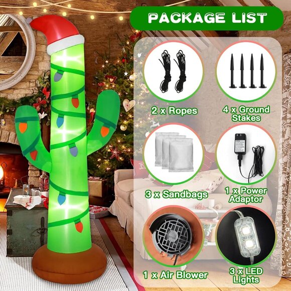 7FT Inflatable Christmas Cactus with LED Lights for Yard Lawn Holiday Decor - Picture 5 of 6